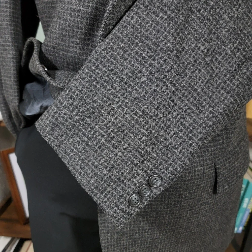 VTG John Weitz Signature Collection‎ Men's Tweed Sport Coat Charcoal Checked 46R